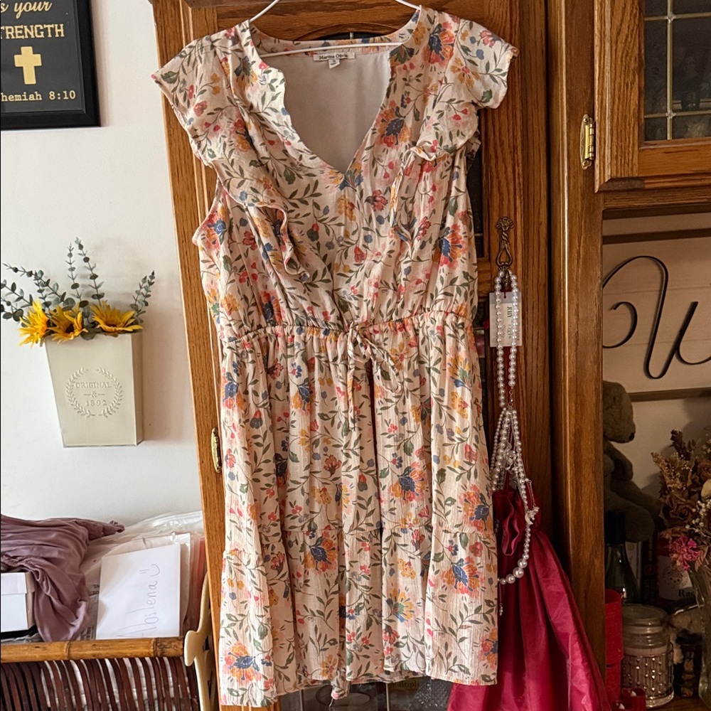 Chic Floral Cap Sleeve Mini Dress